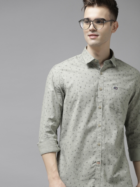 

Arrow Men Olive Green Pure Cotton Slim Fit Printed Casual Shirt