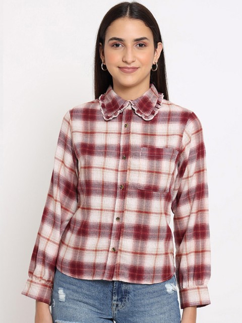 

MARC LOUIS Women Purple Tartan Checks Opaque Checked Casual Shirt