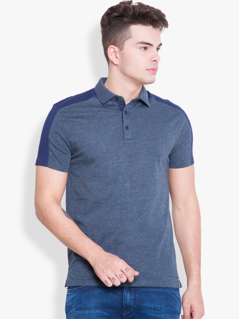 

LOCOMOTIVE Men Blue Solid Slim Fit Polo T-Shirt