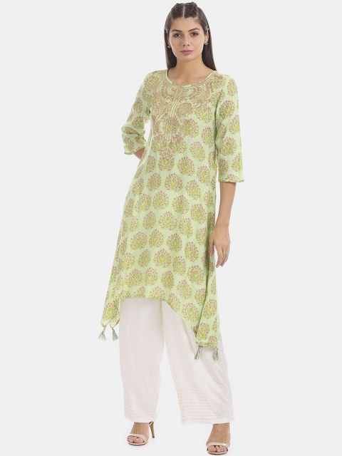 

Anahi Women Green & Pink Ethnic Motifs Printed A-line Kurta