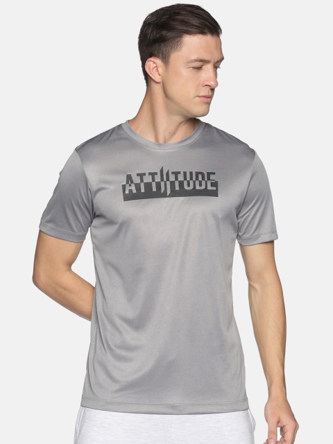 

ATTIITUDE Men Grey & Black Typography Printed Round Neck T-shirt