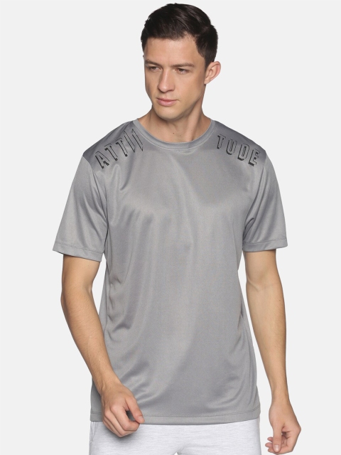 

ATTIITUDE Men Grey & Black Brand Logo Printed T-shirt