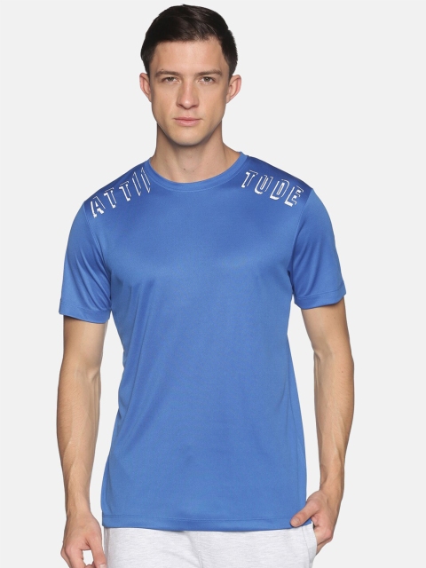 ATTIITUDE Men Blue & Silver-Toned Solid Round Neck T-shirt