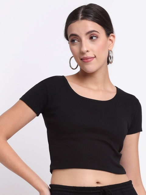

THE UKKIYO LIFE Black Pure Cotton Regular Crop Top