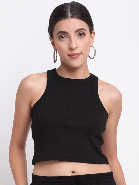 

THE UKKIYO LIFE Black Halter Neck Fitted Crop Top