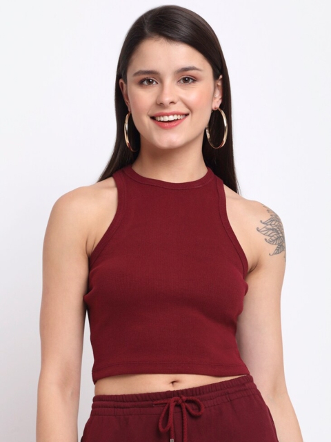 

THE UKKIYO LIFE Maroon Fitted Crop Top