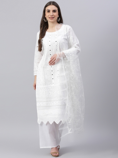 

Readiprint Fashions White Embroidered Pure Cotton Unstitched Dress Material