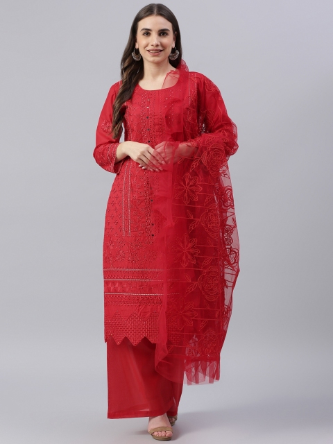 

Readiprint Fashions Red Embroidered Pure Cotton Unstitched Dress Material