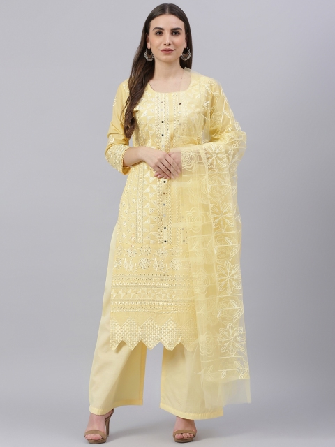 

Readiprint Fashions Yellow Embroidered Pure Cotton Unstitched Dress Material