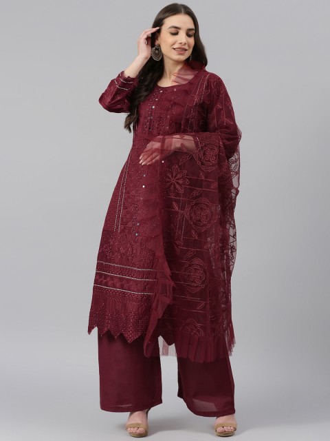 

Readiprint Fashions Maroon Embroidered Pure Cotton Unstitched Dress Material