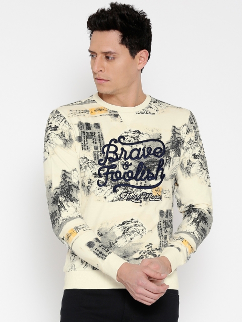 

Flying Machine Men Cream-Coloured Printed Sweatshirt