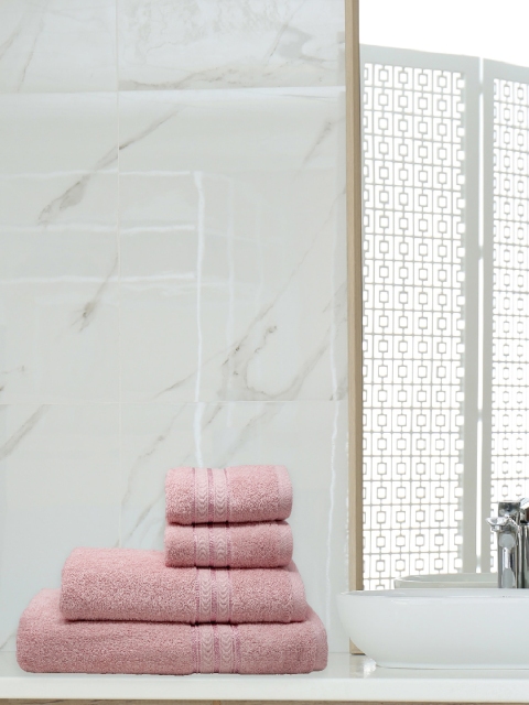 

Trident Set Of 4 Pink Solid 450 GSM Pure Cotton Towel Set