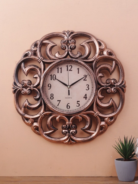 

House Of Accessories Copper-Toned & Black Floral Vintage Wall Clock