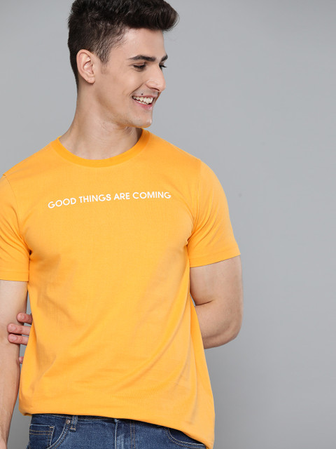 

Mast & Harbour Men Yellow Pure Cotton Typography Printed T-shirt