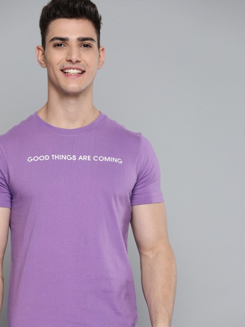 

Mast & Harbour Men Purple Pure Cotton Typography Printed T-shirt
