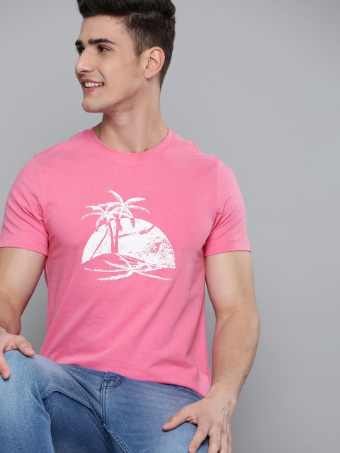 

Mast & Harbour Men Pink & White Pure Cotton Printed Tropical T-shirt