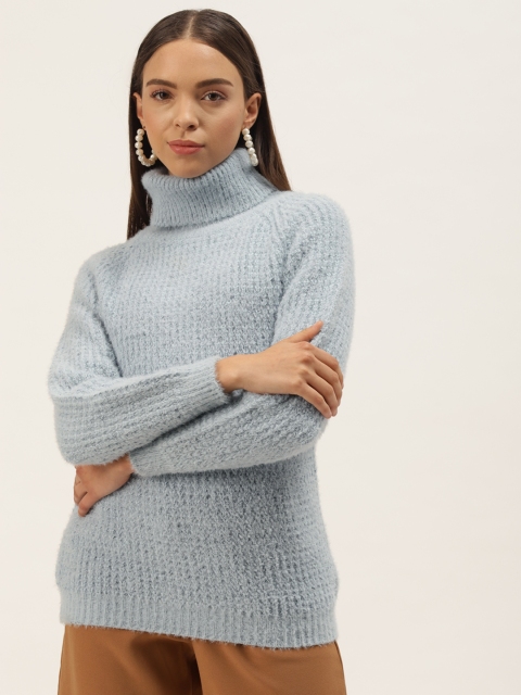 

BROOWL Women Turquoise Blue Woollen Pullover
