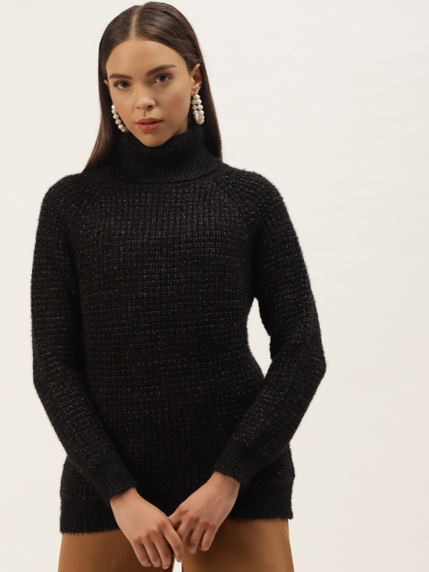 

BROOWL Women Black Solid Woollen High Neck Pullover