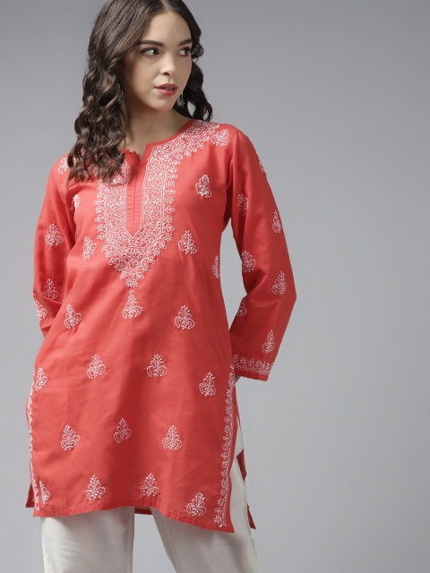 

ADA Red & White Floral Embroidered Chikankari Kurti