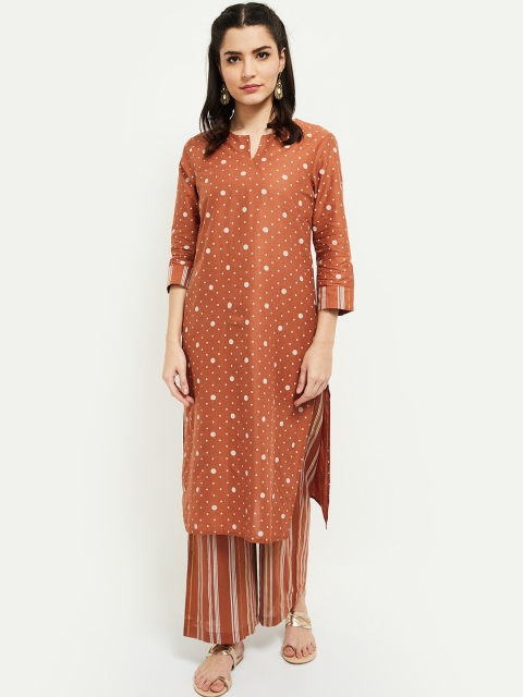 

max Women Rust Orange Printed Regular Pure Cotton Kurta with Palazzos
