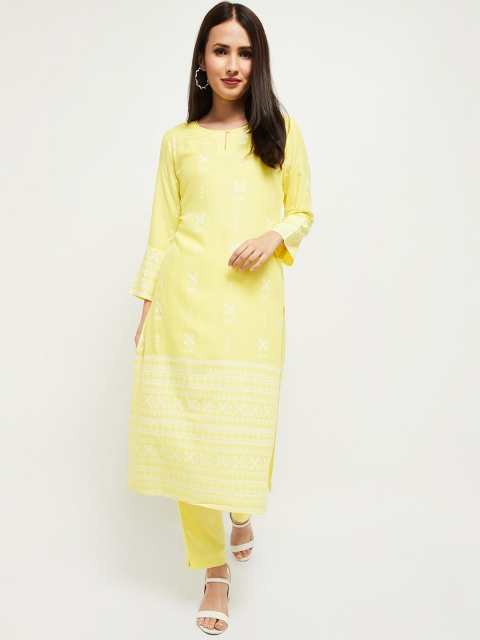 

max Women Yellow & White Ethnic Motifs Printed Regular Kurta with Trousers