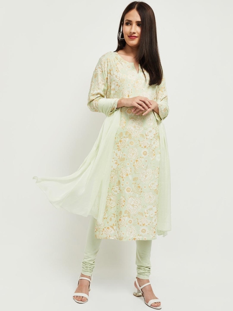 

max Women Green Floral Printed Kurta with Churidar & With Dupatta