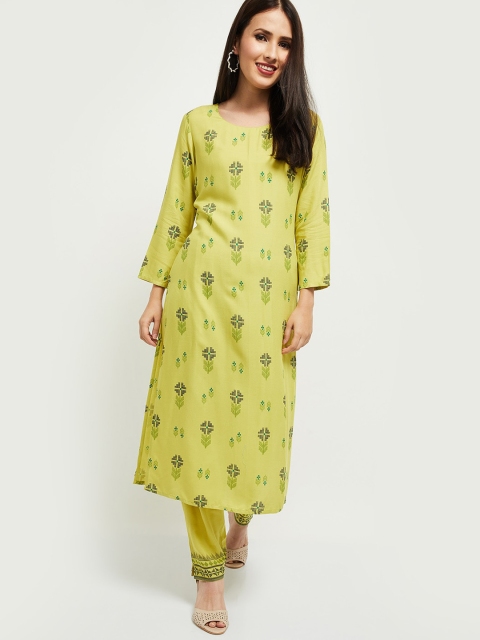

max Women Lime Green Ethnic Motifs Printed Regular Kurta with Trousers