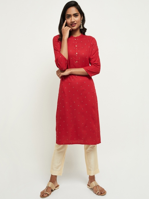 

max Women Red Ethnic Motifs Printed Regular Kurta with Trousers
