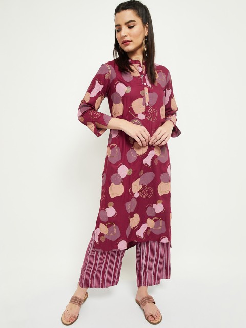 

max Women Maroon Printed Kurta with Palazzos