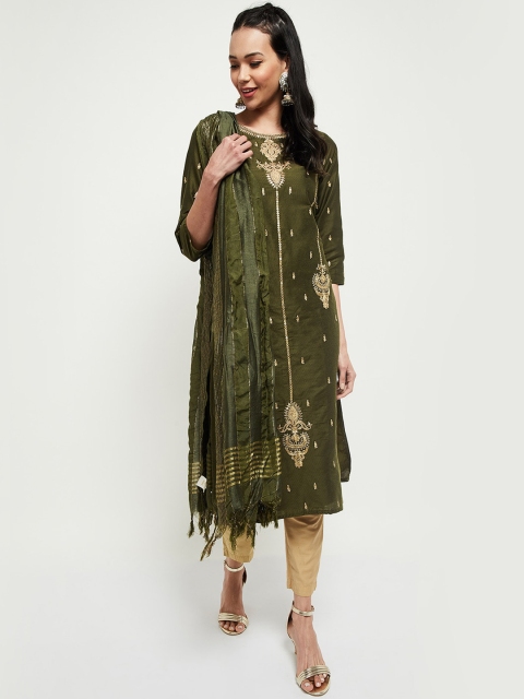 

max Women Green Ethnic Motifs Embroidered Sequinned Kurta with Trousers & Dupatta