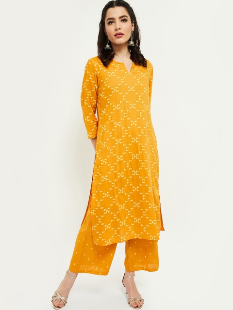 

max Women Mustard Yellow Floral Printed Regular Kurta with Palazzos