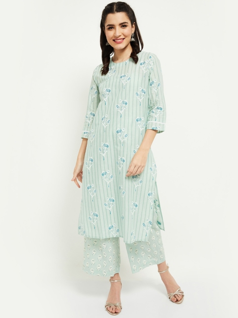 

max Women Green Ethnic Motifs Printed Regular Pure Cotton Kurta with Palazzos