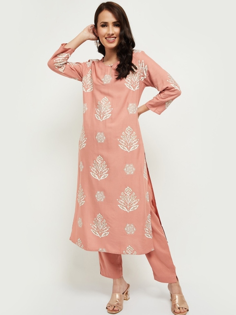 

max Women Brown Ethnic Motifs Printed Regular Kurta with Trousers