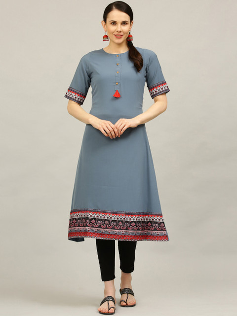 

ALC Creations Women Grey & Black Ethnic Motifs Printed Crepe A-line Kurta