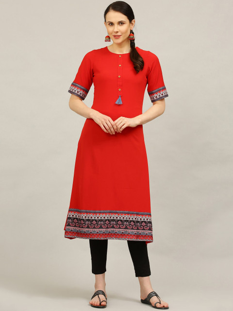 

ALC Creations Women Red Ethnic Motifs Printed Crepe A-Line Kurta