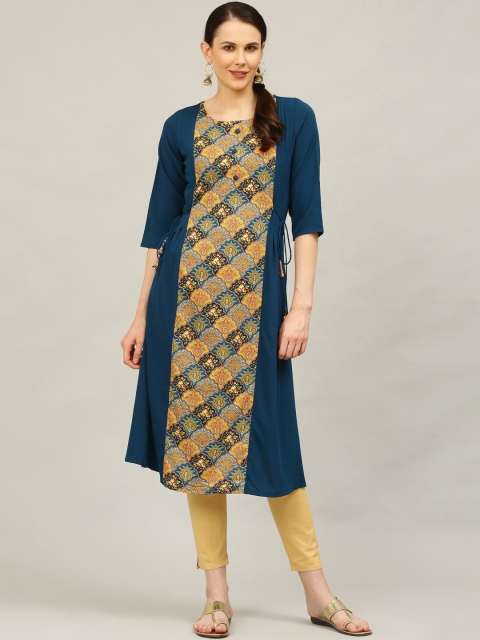 

ALC Creations Women Teal Ethnic Motifs Printed Crepe Kurta