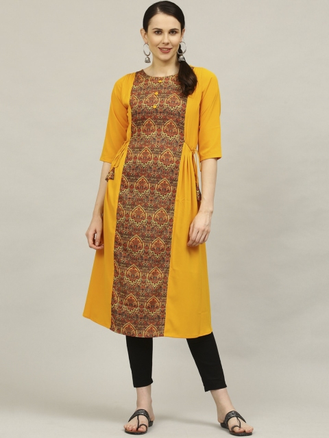 

ALC Creations Women Yellow Ethnic Motifs Printed Crepe Kurta