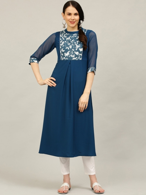 

ALC Creations Women Teal Floral Yoke Design Crepe Anarkali Kurta