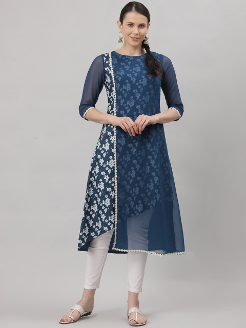

ALC Creations Women Teal & White Geometric Printed Crepe Kurta