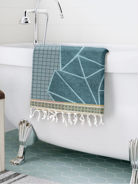

Story@home Teal Blue & Brown Pure Cotton Printed 200 TC Bath Towel