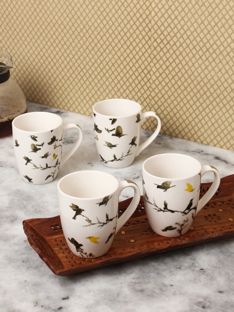 

House Of Accessories White & Green Printed Ceramic Glossy Mugs