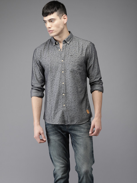 

Flying Machine Men Grey Printed Casual Shirt