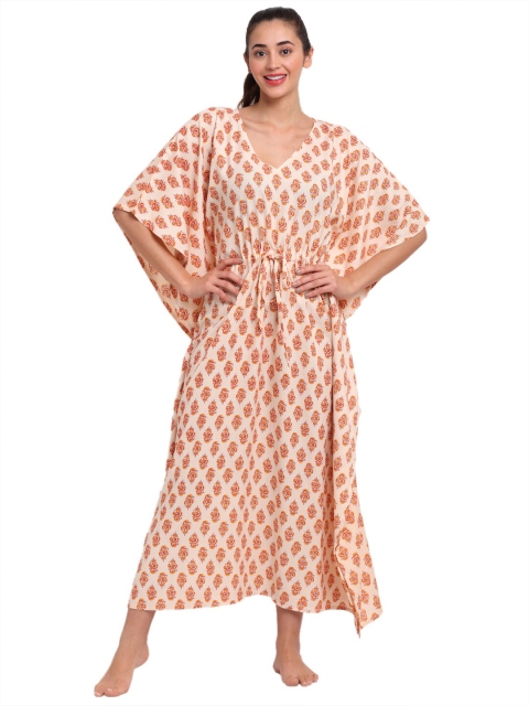 

Aujjessa Woman Cream-Coloured Ethnic Motifs Kaftan Maxi Dress