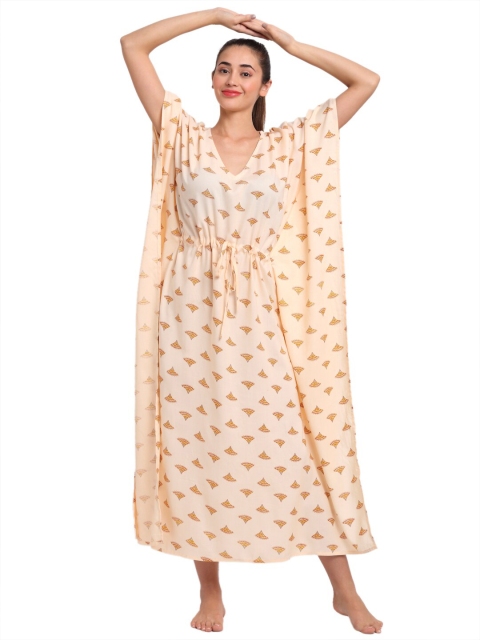 

Aujjessa Women Beige Floral Kaftan Dress
