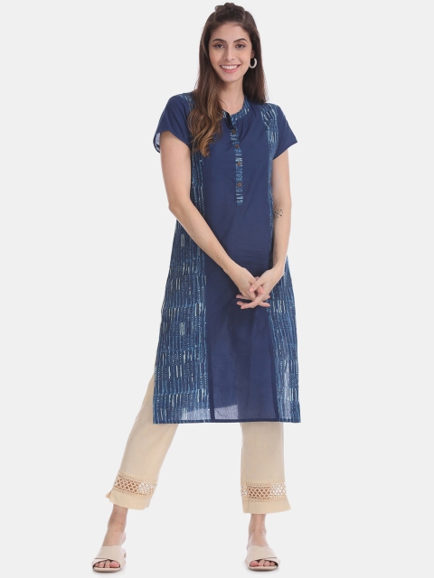 

Karigari Women Blue Ethnic Motifs Flared Sleeves Kurta
