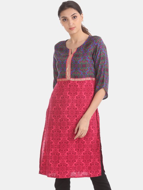 

Karigari Women Red & Blue Ethnic Motifs Printed Kurta