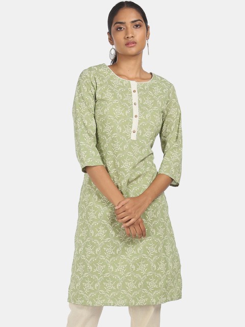 

Karigari Women Green & Off White Ethnic Motifs Printed Kurta