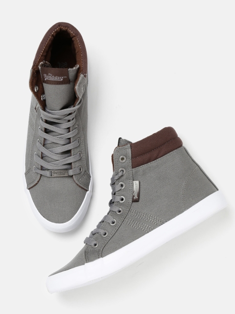 

Roadster Men Grey Solid High-Top Sneakers