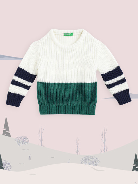 

United Colors of Benetton Boys White & Green Colourblocked Pullover