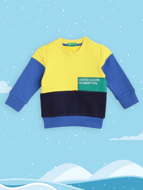 

United Colors of Benetton Boys Navy Blue & Yellow Colourblocked Sweatshirt